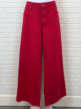 Kut from the Kloth Meg Fab Ab Wide Leg Jeans Red High Rise Raw Hem 6